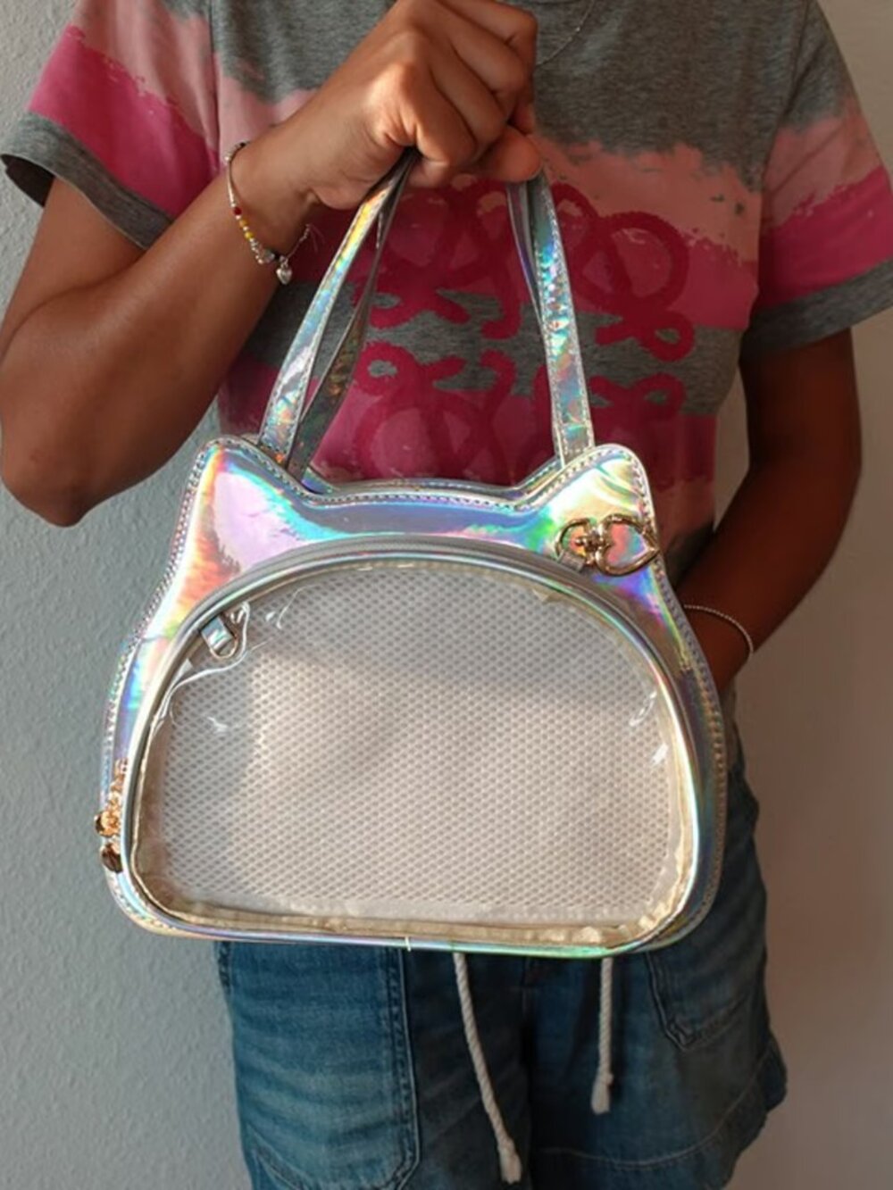 Silver Ita Bag Crossbody, Kawaii Anime Pin Display Purse Y2K Anime Itabag Purse